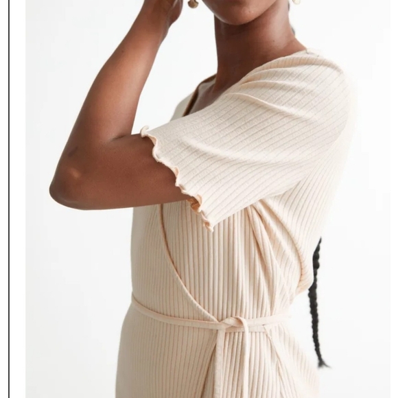 & Other Stories Cream Ribbed Wrap Robe - Picture 3 of 12